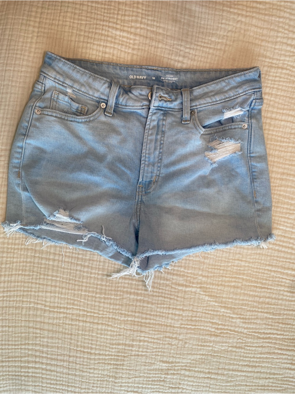 Old Navy High Rise OG Straight Cutoff Denim Shorts Size 10 Distressed